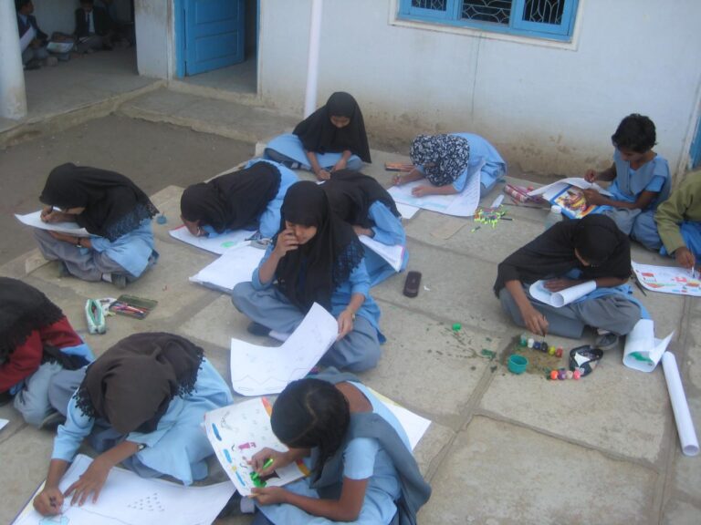 Students drawing at Shahbaaz school and Pu college on silver jubilee event