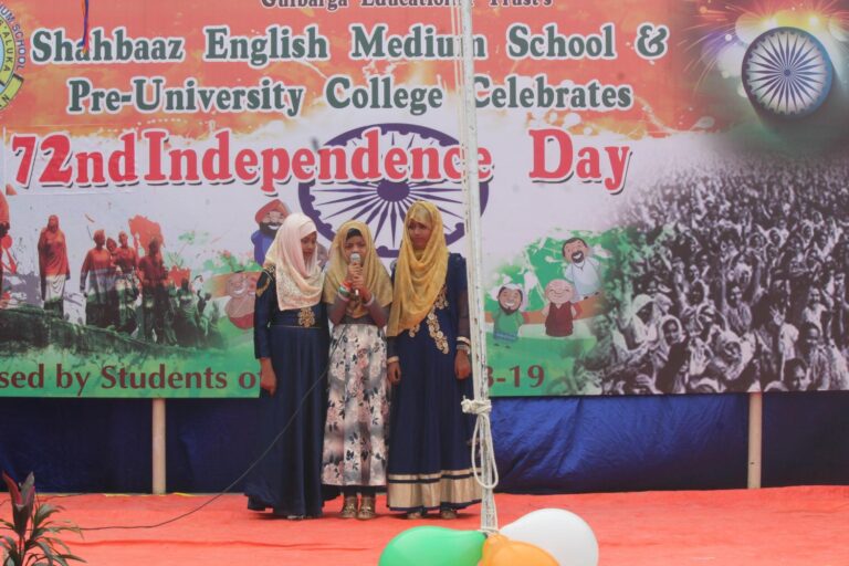 3 girls reciting at Independence day at Shahbaaz school and PU college