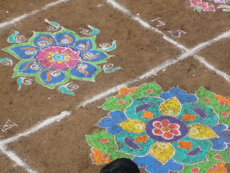 Rangoli drawn by students at Silver jubilee of Shahbaaz school and Pu college