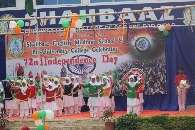 Children performing at Independence day celebration at Shahbaaz school and PU college