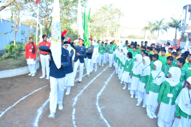 Students marching and saluting on republic day at Shahbaaz school and PU college Gulbarga