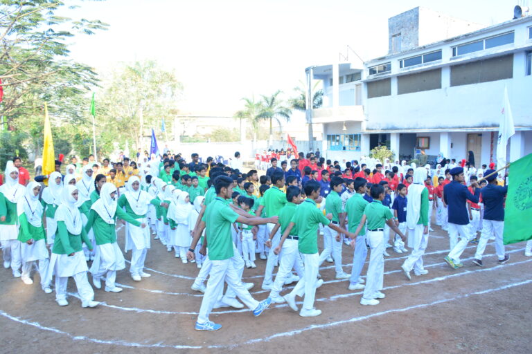 Students marching in ground at Shahbaaz school and PU college Gulbarga