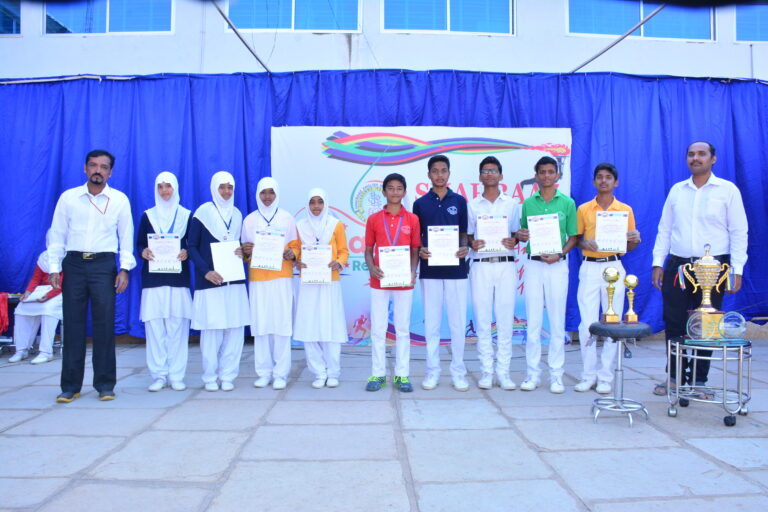 Students on high school showing their certificate at Shahbaaz school and PU college Gulbarga on republic day