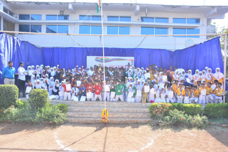 Children showing their certificates on occasion of republic day at Shahbaaz school and PU college Gulbarga