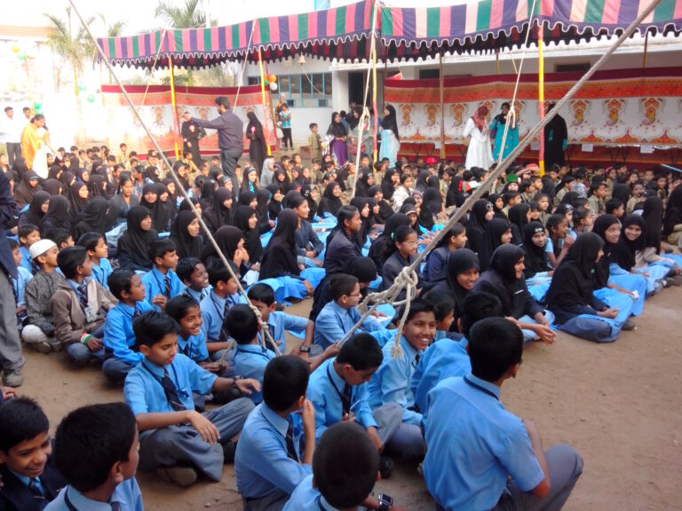 Students during science exhibition at Shahbaaz school and Pu college