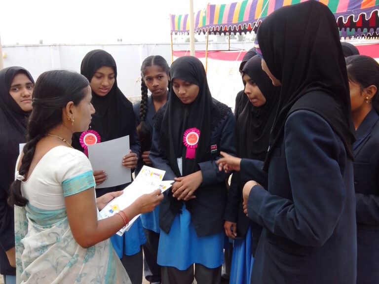 Female students in Science exhibition in Shahbaaz school and PU college