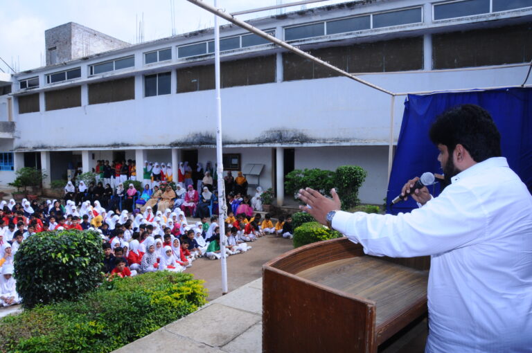 President of Shahbaaz school and PU college Gulbarga giving speech on Independence day