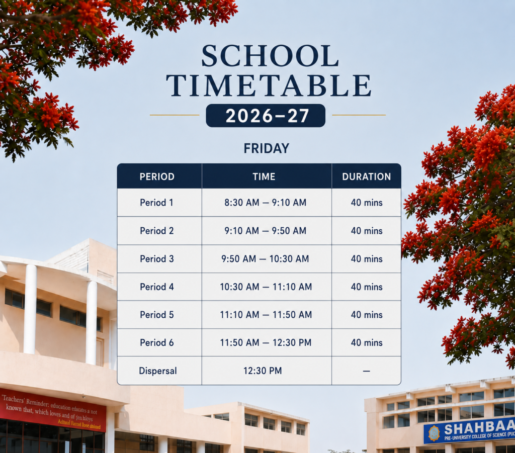 Shahbaaz School Timetable Friday