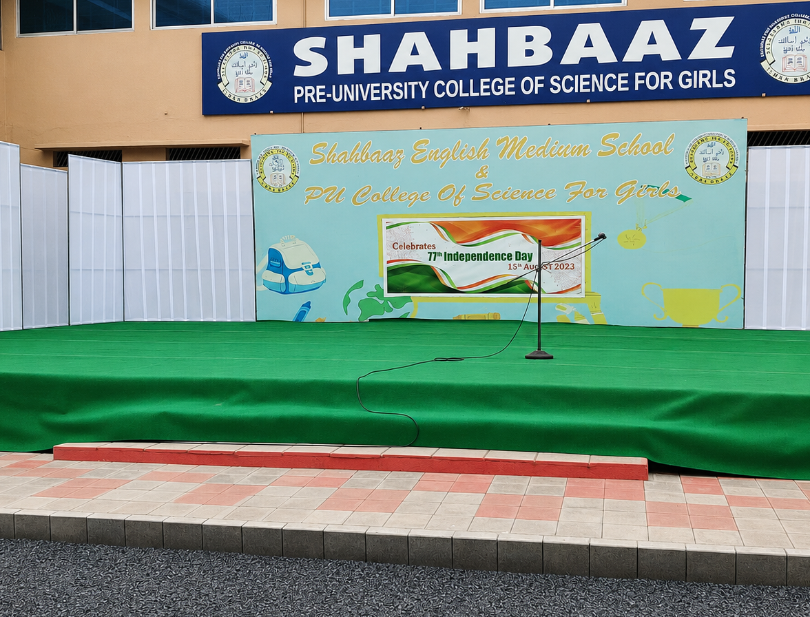 Shahbaaz School Green Carpet and Stage in the Assembly Ground