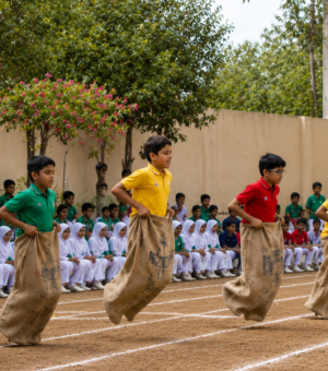 Sack Race in Progress at Shahbaaz School