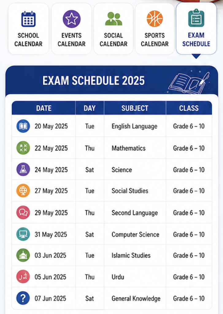 Shahbaaz Examinations Calendar Sample