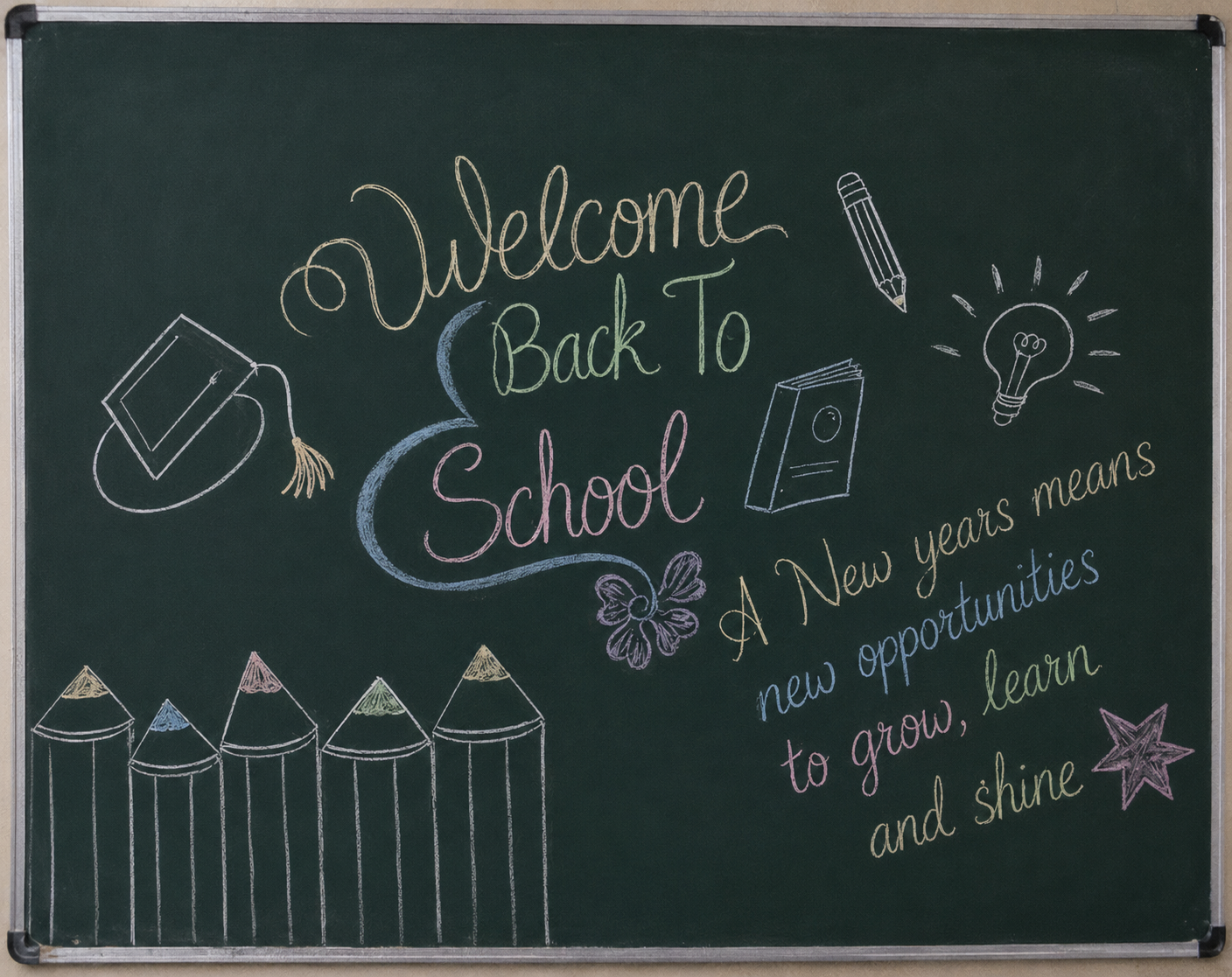 Decorated Blackboards Welcoming Students Back to School Shahbaaz